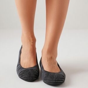 AGL Attilio Giusti Leombruni Gray Shimmer Leather Studded Ballet Flats 36